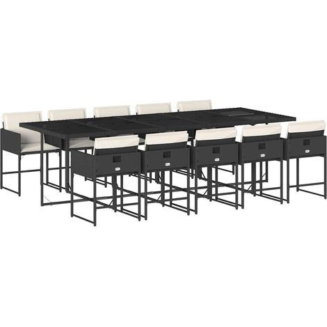 Maison Exclusive - Set de comedor jardín 11 pzas con cojines ratá (1/5)