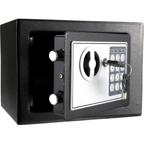Caja fuerte, cerradura digital con teclado, construcción de acero resistente al fuego, color negro. (1/2)