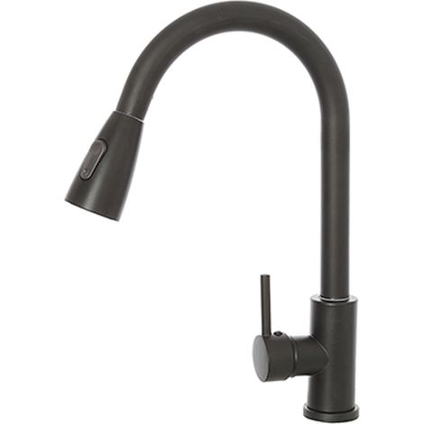 FERIDRAS MISCELATORE RUBINETTO LAVELLO CUCINA NERO OPACO + DOCCETTA ESTRAIBILE (1/4)
