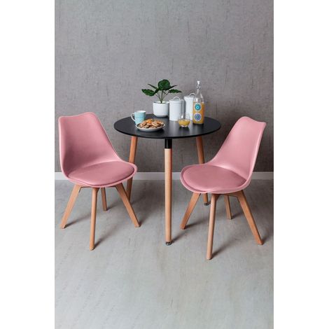 Black Friday - Conjunto Mesa Tower Redonda 80 cm Negra y Pack 2 Sillas Synk Basic - Rosa (1/5)