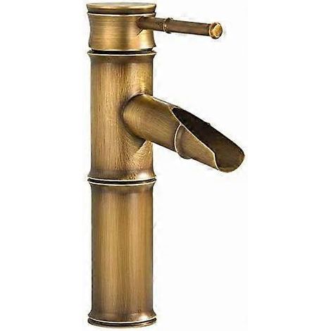 Retro-Waschtischarmatur aus Messing, Badezimmerarmatur für Waschbecken, Einhebel-Retro-Waschtischarmatur, Retro-Waschtischarmatur mit Bambus-Wasserfallmuster, vibrationsdämpfend