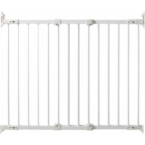 Barrière de sécurité bébé extensible en métal 108 x 75 cm – Acier blanc – Ouverture portillon – Fixation par perçage – Webaby