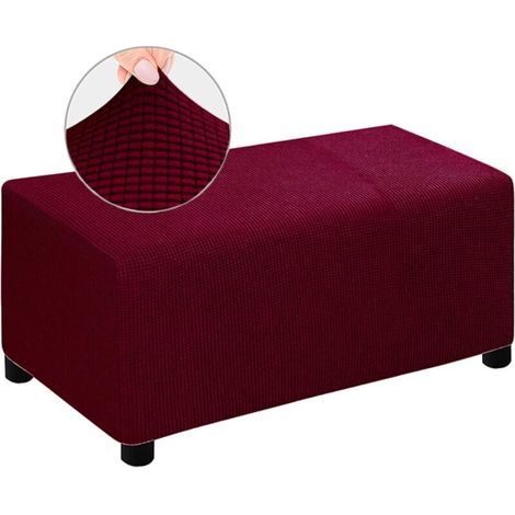 Housse de pouf en velours rouge de taille moyenne, grande housse de repose-pieds (1/5)