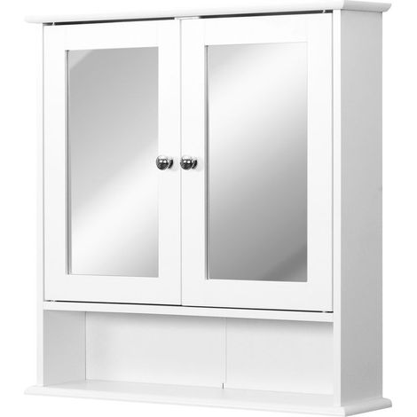 Armoire Murale étagère Salle de Bain 56L x 13l x 58H cm Double Porte Miroir étagère réglable MDF Gris (1/5)