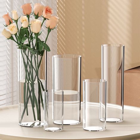 Vase Cylindrique - Plastique Transparent - 30 cm - Pour Centre De Table Mariage Décoration Intérieure Bureau - 1 Pièce (1/5)