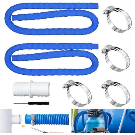 Manguera para piscina - 32 mm, 2 piezas, con 4 abrazaderas metálicas, apta para diversas bombas (azul) (1/5)