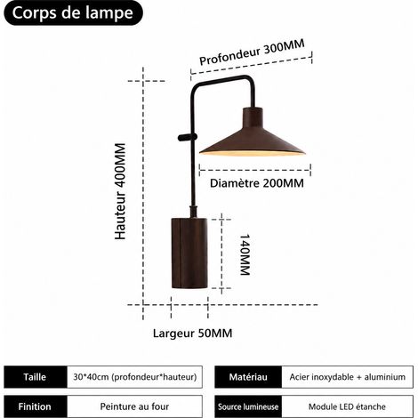 Applique murale étanche corps marron café LED 3000K lumière chaude extérieur aluminium 51 × 35 × 25 cm 4 kg – Livraison gratuite