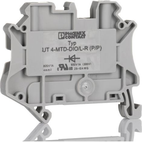 Bloc de jonction de traversée Phoenix Contact UT 4-DIO/L-R, 4mm², A visser, Gris ( Prix pour 1 )