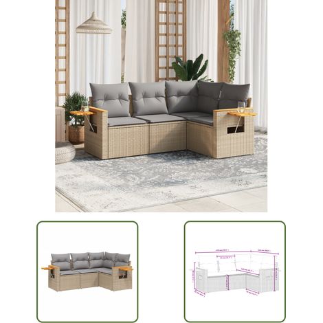 The Living Store 4-tlg. Garten-Sofagarnitur mit Kissen Beige Poly Rattan - Gartenmöbel - Esszimmergarnituren - Lounge Möbel - Outdoor Furniture - Rattan Sofa (1/3)
