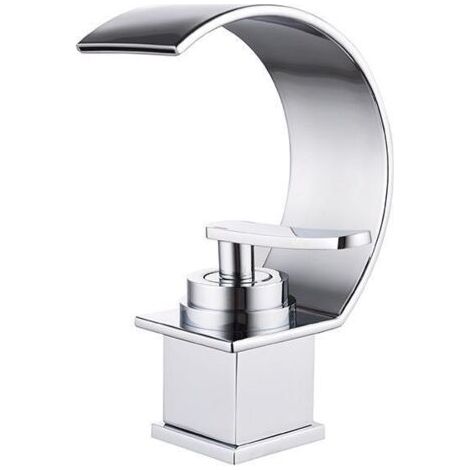 Robinet mitigeur d'eau chaude et froide, mitigeur de salle de bains chromé, sortie de cascade contemporaine, écoulement doux - Chrome (1/3)