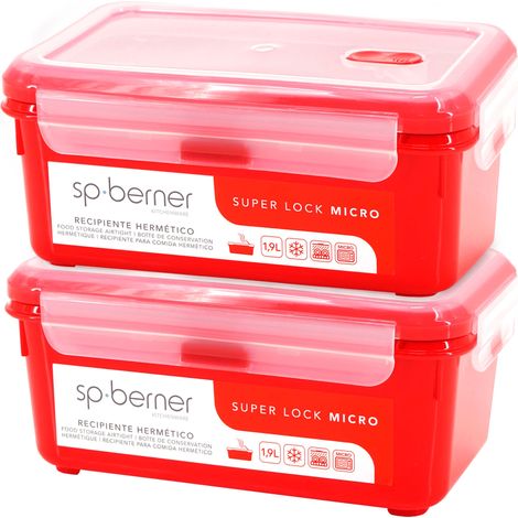 2x Herméticos SUPER LOCK MICRO 1,9 L., aptos para cocinar al vapor en el microondas, ideal transporte y almacenamiento de alimentos, cierre clip, vál (1/5)