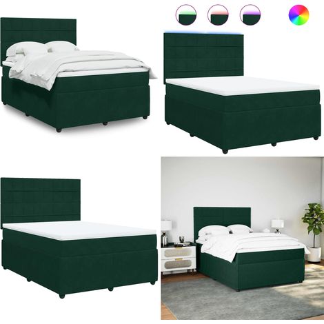 Giroletto a Molle con Materasso Verde Scuro 140x190 cm Velluto - Materasso a molle insacchettate - Letto con luci LED