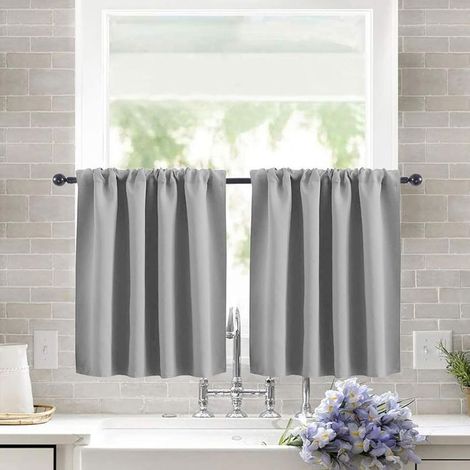Rideaux Occultants Courts Uni à Passe Tringle, 76x60cm, Lot de 2 Rideaux Gris Placard Fenetre Moderne(tringle non incluse) (1/5)