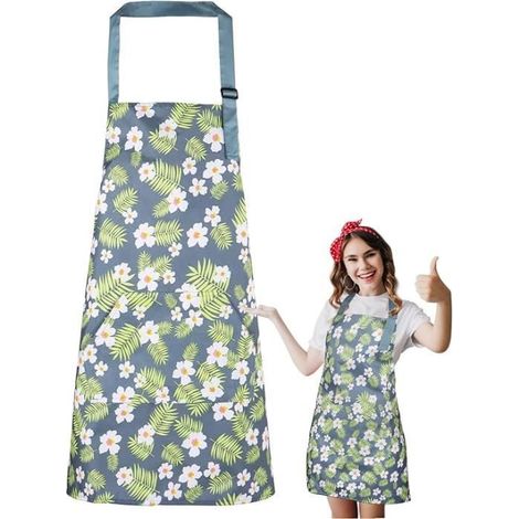 Tablier de Cuisine Femme Floral Imperméable Réglable avec Poche - Vert - Polyester - Cuisine (1/4)