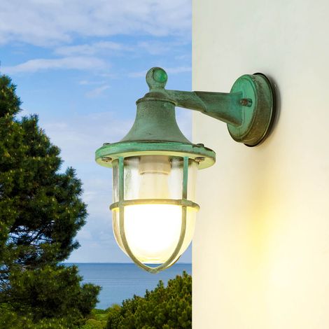 Außenwandleuchte IP64 Grün antik E27 Glas Messing massiv Maritim Außenleuchte