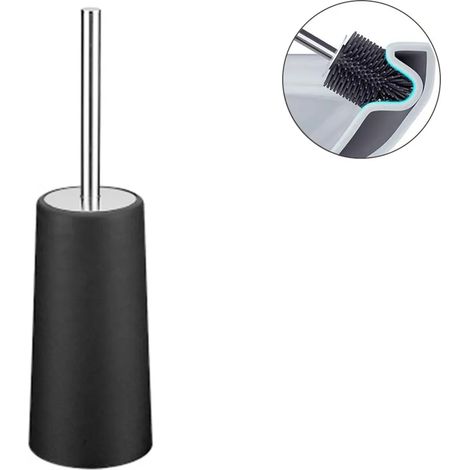 WC-Bürste mit Halter im modernen Design, Edelstahl 38,5cm Griff, weiche dichte lange Borsten, leicht zu reinigen (1/4)