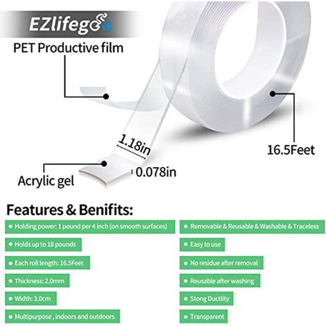 Retail of 15-meter transparent double-sided tape, high viscosity, residue-free nano adhesive for fixing walls without leaving any marks. (1/5)