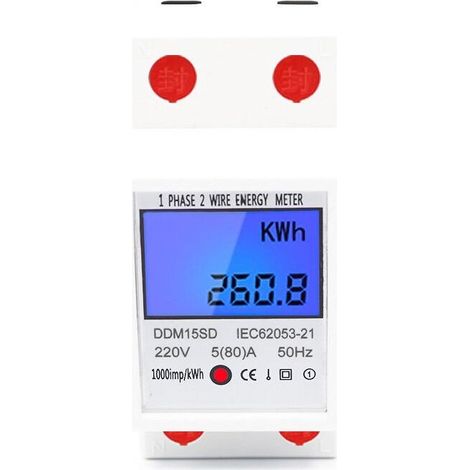 Compteur d'énergie électrique de type rail multifonction monophasé, affichage rétroéclairé LCD, 5-80A 220V 50Hz (1/4)