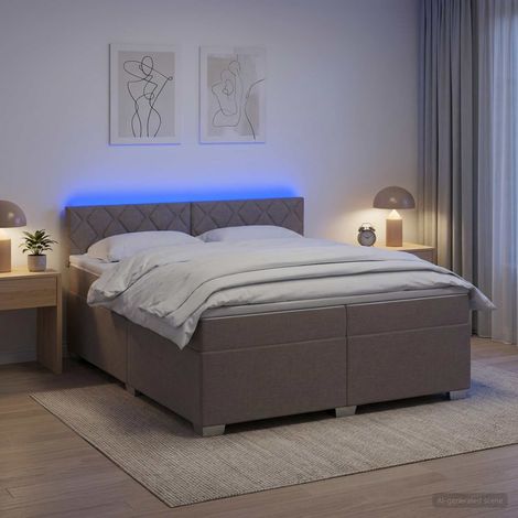 vidaXL Lit de box spring avec matelas et LED Taupe 200 x 200 cm Tissu (1/5)