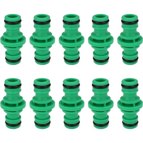 Conectores para manguera de jardín de 10 piezas, 16 mm, de plástico, con doble conector macho para manguera de pistola de agua, jardinería, lavado de coches, 50 x 25 mm (verde) (1/5)
