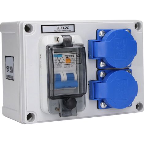 Prise murale double allemande 200-250V, boîtier encastrable avec disjoncteur différentiel 230V 40A 1P+N, socle 2P+T, norme allemande, usage intérieur. (1/5)