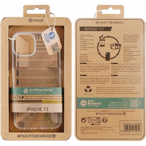 muvit for change funda recycletek compatible con Apple iPhone 13 antibacterias transparente (1/2)