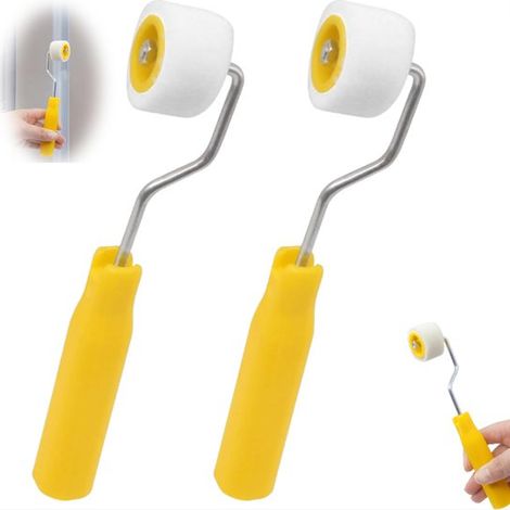 Lot de 2 rouleaux à peinture - Petit pinceau en laine - Brosse pour rouleau à peinture - Rouleau - Jaune - Mini rouleau à peinture - Outil pinceau - Pour réparer et retoucher les bords et les coins - (1/5)