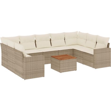 Maison Exclusive - Set Divano da Giardino 10 pz con Cuscini Beige in Polyrattan (1/3)