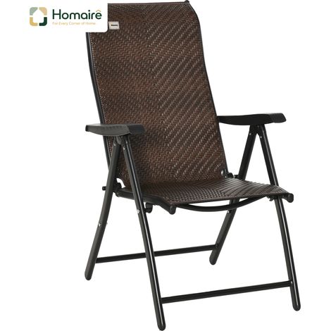 HOMAIRE Polyrattan Klappstuhl mit Armlehne und 7-stufiger verstellbarer Rückenlehne für Garten, Balkon und Terrasse
