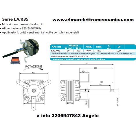 LA01007 Motore Elettrico 100 W 7 velocità fan coil Tangenziale