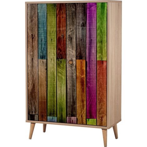 Les Tendances – Buffet haut 2 portes en bois clair mélaminé mat – Dimensions L 80 x H 127 x P 36 cm – Design élégant et compact – Coloris naturel et multicouleurs (1/5)
