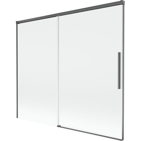 Mexen Rox paravento per vasca da bagno a 2 ante scorrevoli 180 x 150 cm, trasparente, gun gray spazzolato - 8C9-180-001-66-00