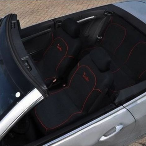 TrAdE Shop Traesio - Coprisedili Universali Per Auto 6 Pezzi Colore Nero Finiture Rosse Design Turbo -