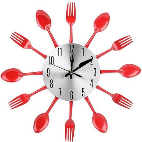 Horloge Murale - Acier Inoxydable - Design 3D Rouge - Pour Cuisine Salon Bureau - Diamètre 30 cm (1/4)