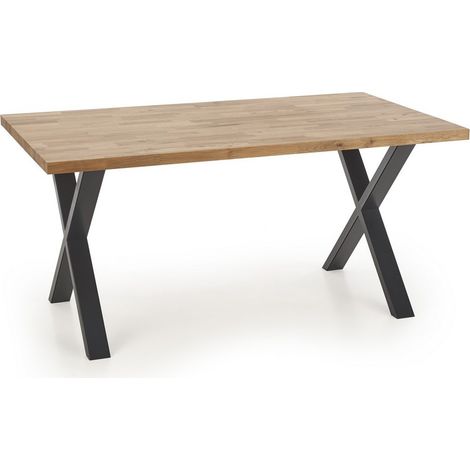 Table industrielle 160-250x90cm en chêne et métal Vinus - Sans rallonge (1/4)