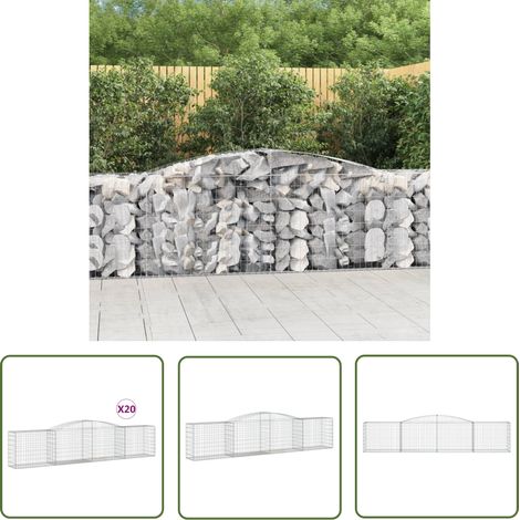 The Living Store Gabionen mit Hochbogen 20 Stk. 400x50x80/100cm Verzinktes Eisen - Gabionen - Gartenbarrier - Gartendeko - Eisenkorb - Stauraum (1/5)