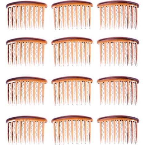 Lot de 12 peignes à cheveux vintage en plastique à 17 dents, petits peignes latéraux 8x5cm (café foncé)-Coffee (1/3)