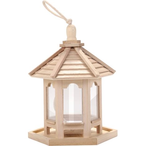Distributeur À Oiseaux - En Bois - Forme Hexagonale Avec Toit - Pour Jardin Extérieur - Capacité 1000 ml - 1 Pièce (1/5)