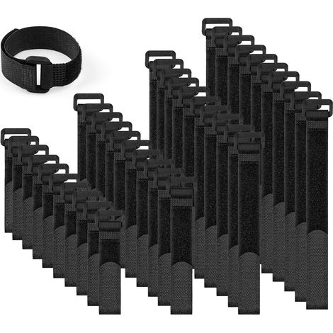 40 Pcs Serre Cable Scratch Réutilisables, 4 Longueurs Différentes 300 mm/250 mm/200 mm/150 mm Attache Cable Scratch Nylon, Serre-câbles pour Bureau Maison Jardin Cable Management etc (Noir) (1/5)