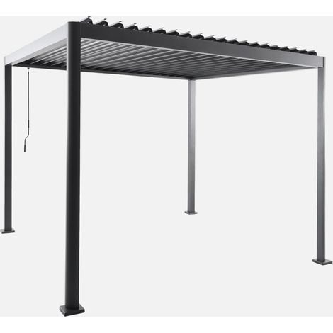 Pérgola bioclimática 3x3m de aluminio y acero con lamas orientables y pies redondeados