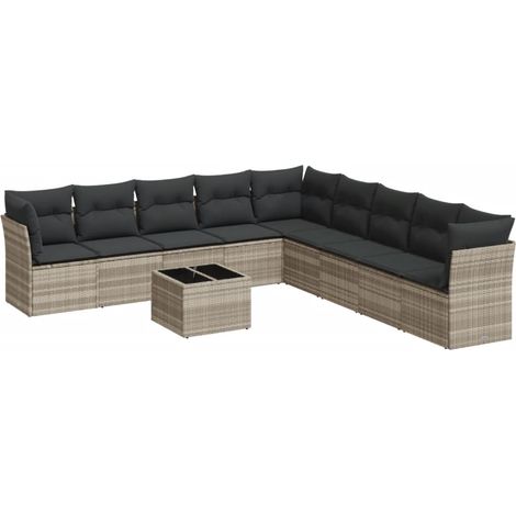 Maison Exclusive - Set Divano Giardino 10 pz con Cuscini Grigio Chiaro Polyrattan (1/3)