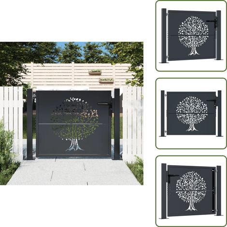 Cancello con serratura - vidaXL Cancello da giardino antracite 100x75 cm in acciaio con design ad albero - Cancello da esterno
