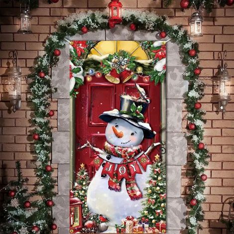 Habillage De Porte De Noël - Motif Bonhomme De Neige - 90 X 180 Cm - Décoration Intérieure Pour Porte Mur Ou Table - 1 Pièce (1/5)