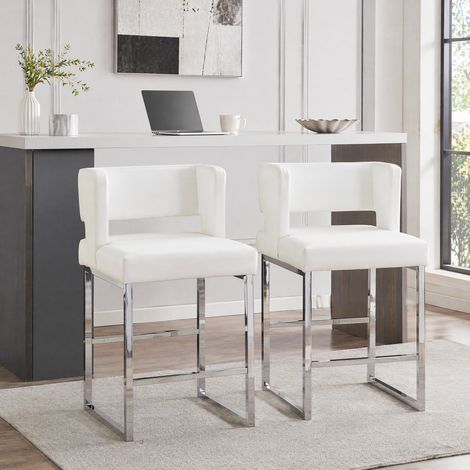 Barhocker 2er-Set, 91,4 cm, Weiß und Silber, PU und Metall HAVRYA (1/5)