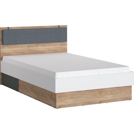 Jugendbett 120cm mit dunkelgrauem Kopfteilpolster in Eiche Nb. mit weiß und grau TOMAR-129, B/H/T ca. 125,3/95,5/204,9 cm (1/5)