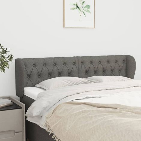 Tête lit de avec oreilles pour lit double, Cadre de lit, Tableau décoratif de chevet Gris foncé 147x23x78/88 cm Tissu CDE66955 (1/5)