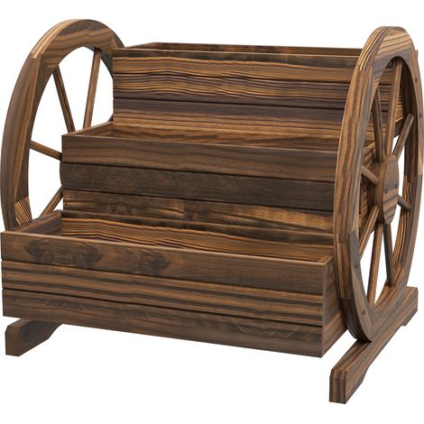Outsunny Fioriera in Legno di Abete a 3 Livelli con Ruote Colore Carbonizzato