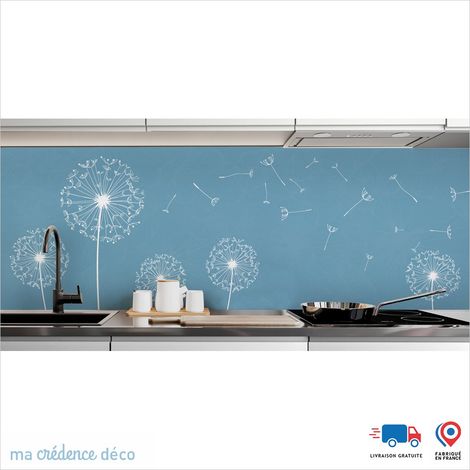 Crédence : Fleurs et pissenlits - Couleur Bleu Pastel - Alu composite - 120 - 60 (1/3)