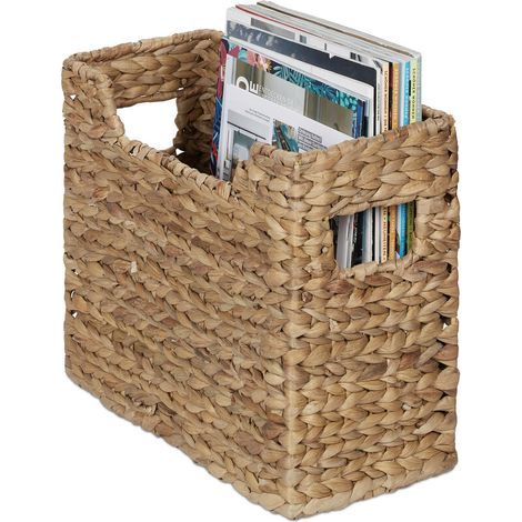 Range-revues tressé en jacinthe d’eau – Dimensions HxLxP : 25 x 34,5 x 15,5 cm – Organiseur de bureau décoratif – Pour magazines et journaux (1/5)