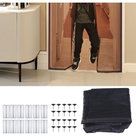 Rideau de porte anti-moustiques et anti-insectes en polyester à rayures noires, fermeture magnétique, 120210cm, bordure en tissu polyester simple. (1/5)